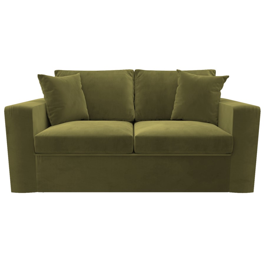 2 Seater Pull-Out Sofa Bed in Olive Green Velvet - Layton