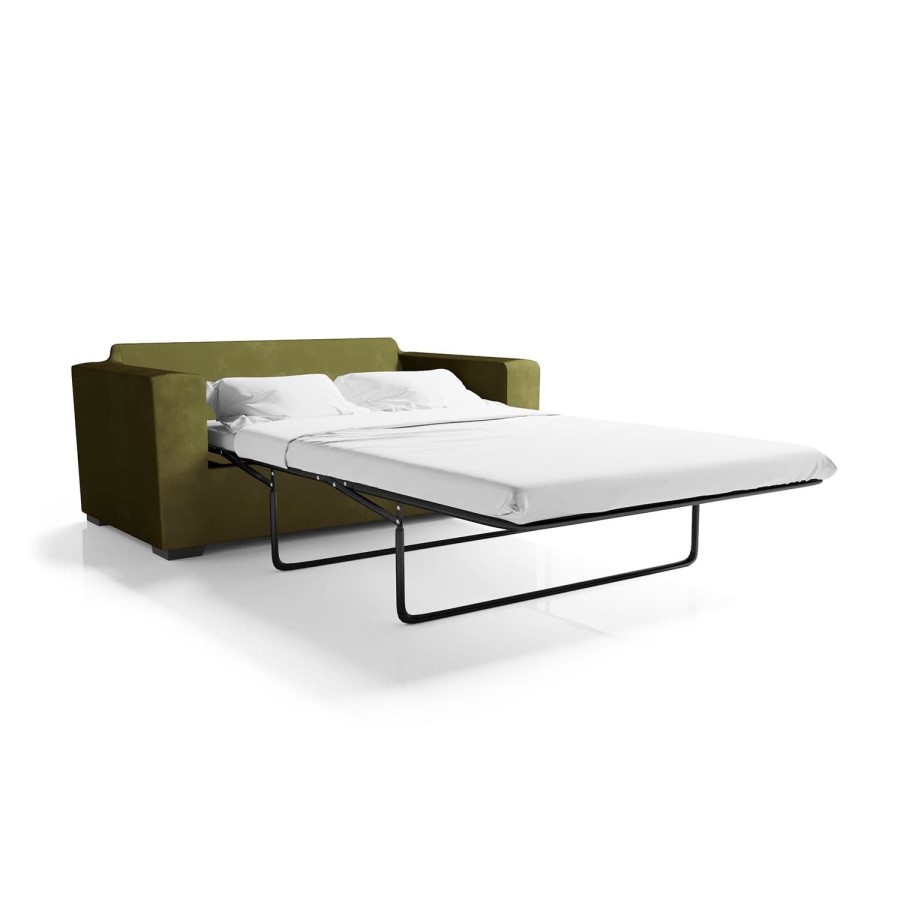 2 Seater Pull-Out Sofa Bed in Olive Green Velvet - Layton