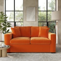 2 Seater Pull-Out Sofa Bed in Orange Velvet - Layton