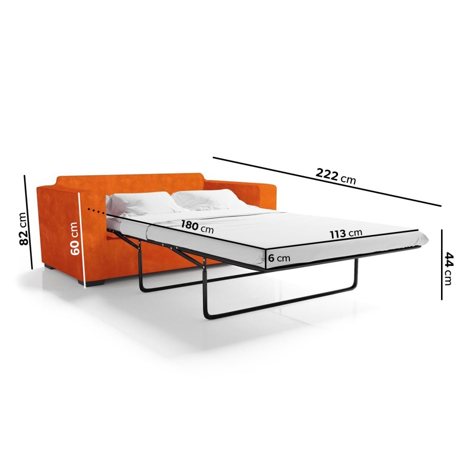 2 Seater Pull-Out Sofa Bed in Orange Velvet - Layton