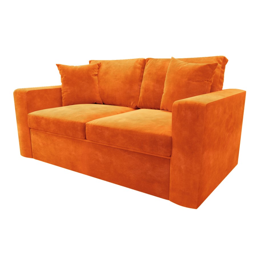 2 Seater Pull-Out Sofa Bed in Orange Velvet - Layton