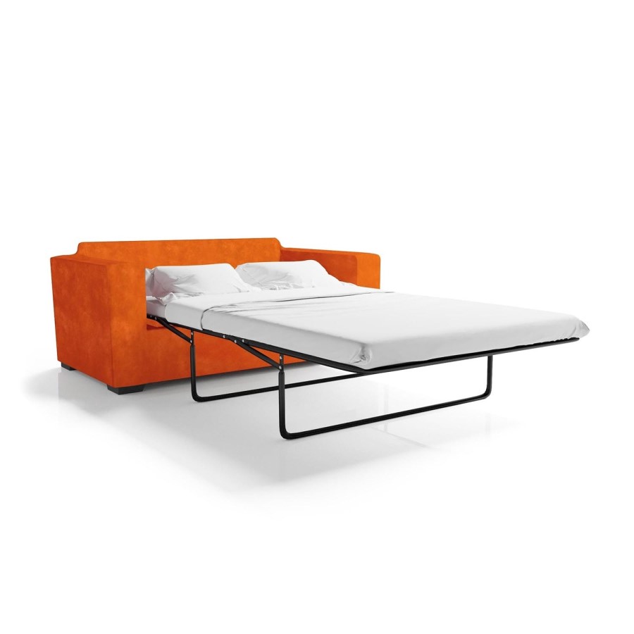 2 Seater Pull-Out Sofa Bed in Orange Velvet - Layton