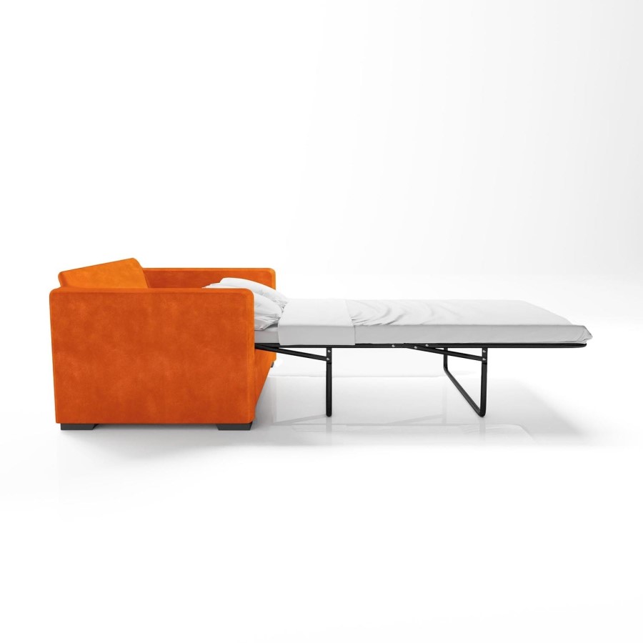 2 Seater Pull-Out Sofa Bed in Orange Velvet - Layton
