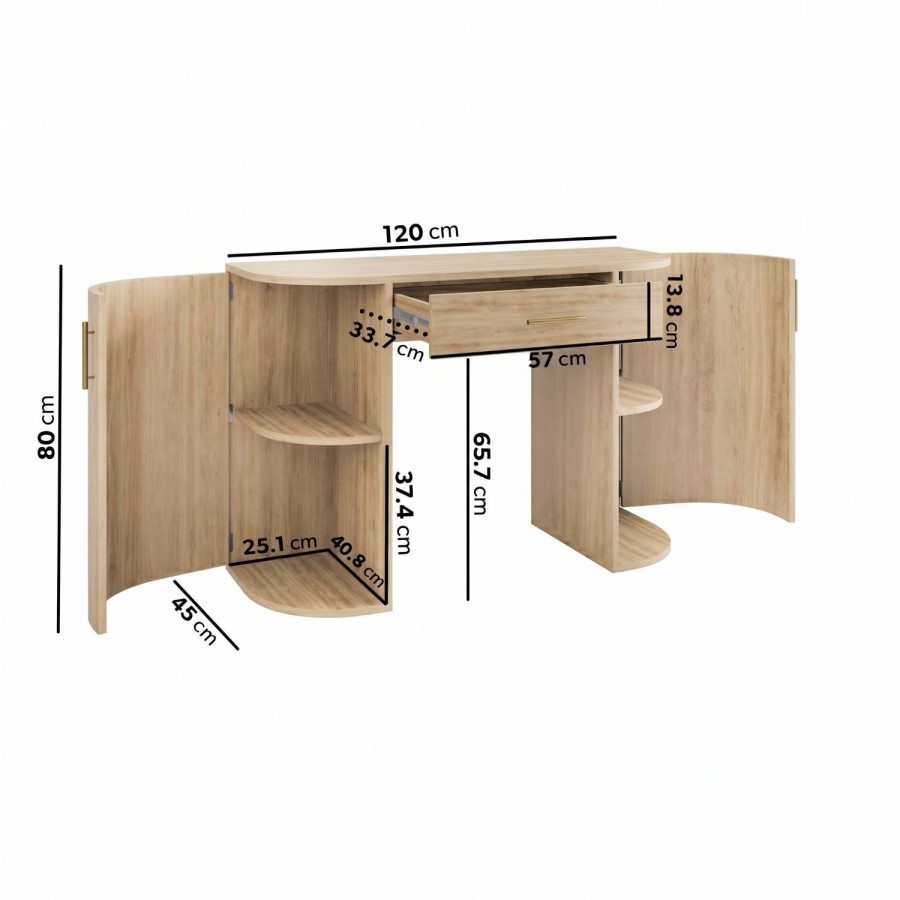 Light Wood Large Dressing Table with Storage Drawer and Shelves - Lily