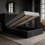 Black Velvet Small Double Ottoman Bed with Winged Headboard - Maddox