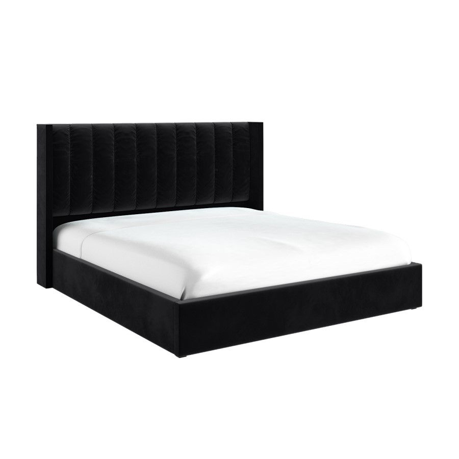 Black Velvet Super King Ottoman Bed with Winged Headboard - Maddox