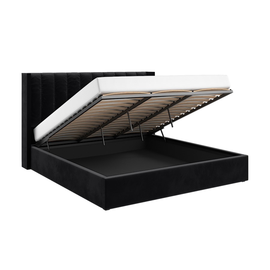Black Velvet Super King Ottoman Bed with Winged Headboard - Maddox