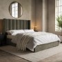 Khaki Velvet Double Ottoman Bed with Winged Headboard - Maddox