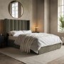 Small Double Khaki Green Velvet Ottoman Bed - Maddox