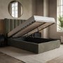 Small Double Khaki Green Velvet Ottoman Bed - Maddox