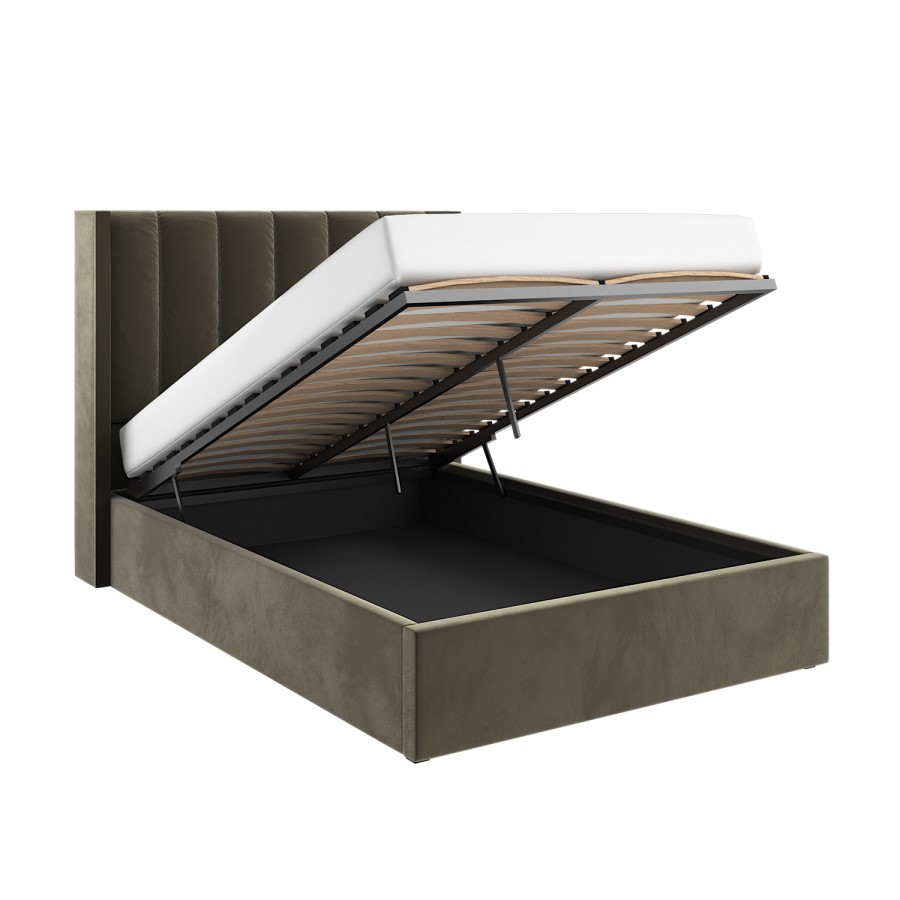 Small Double Khaki Green Velvet Ottoman Bed - Maddox