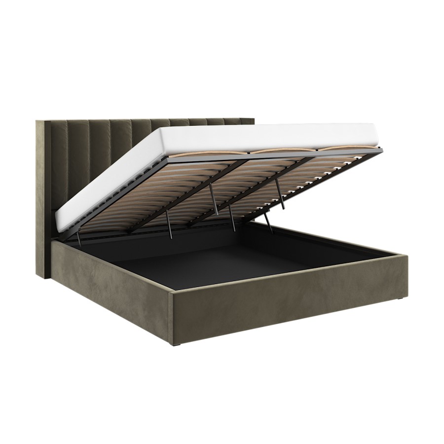 Khaki Velvet Super King Ottoman Bed with Winged Headboard - Maddox