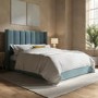 Blue Velvet King Size Ottoman Bed With Winged Headboard - Maddox