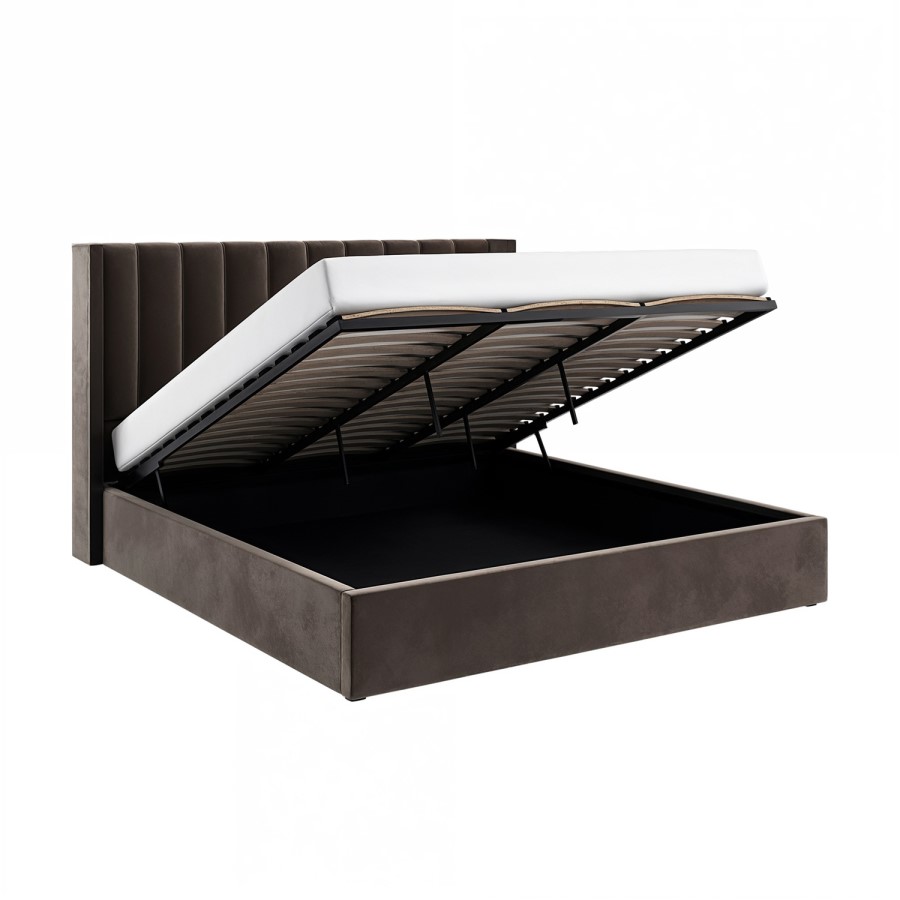 Chocolate Brown Super King Velvet Ottoman Bed - Maddox