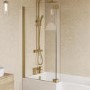 Brushed Brass Pivot L Shape Shower Bath Screen 1450 x 955mm - Maia