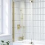 Brushed Brass Pivot L Shape Shower Bath Screen 1450 x 955mm - Maia