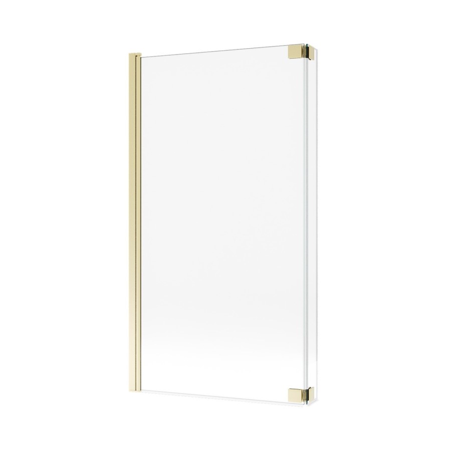 Brushed Brass Pivot L Shape Shower Bath Screen 1450 x 955mm - Maia