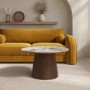 Large Walnut and Neutral Marble Effect Round Coffee Table - Malia