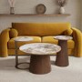 Large Walnut and Neutral Marble Effect Round Coffee Table - Malia
