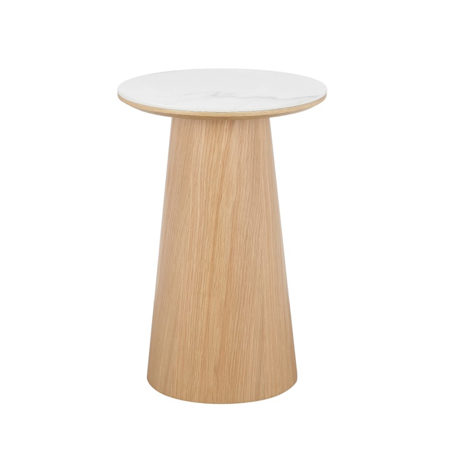Round Oak and Marble Effect Side Table - Malia