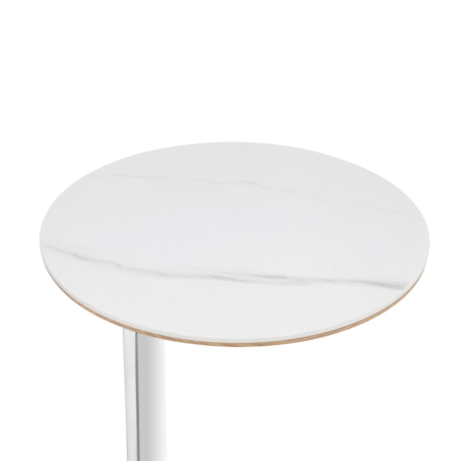 Round Side Table with White Marble Effect and Chrome Base - Malia