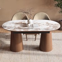 Large Walnut and Marble Effect Extendable Dining Table - Seats 4 - 6 - Malia