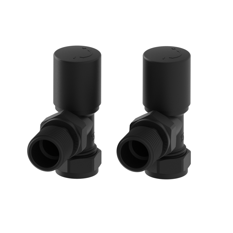 Elego Matte Black Modern Manual Angled Radiator Valves (pair)