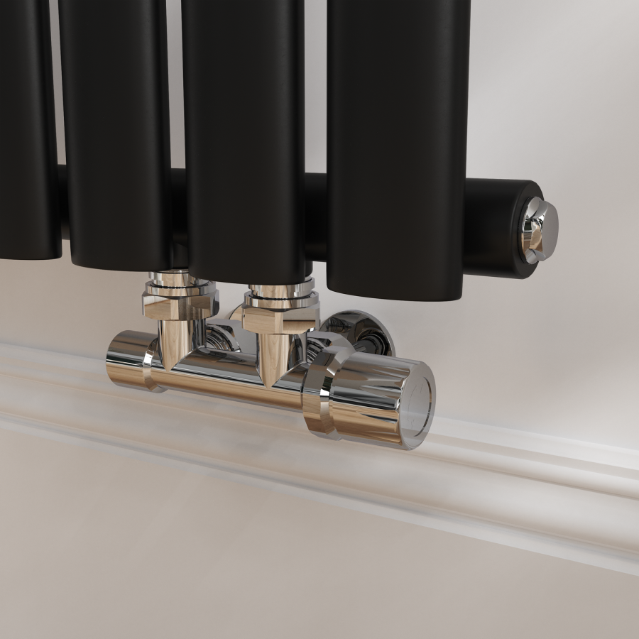 Elego Chrome Modern Manual H Block Angled Radiator Valves With Lockshield