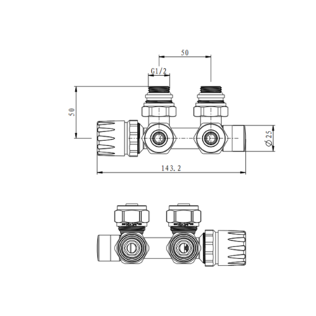Elego Chrome Modern Manual H Block Angled Radiator Valves With Lockshield