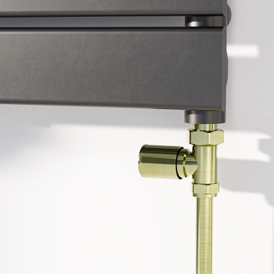 Elego Brushed Brass Modern Manual Straight Radiator Valves (pair)