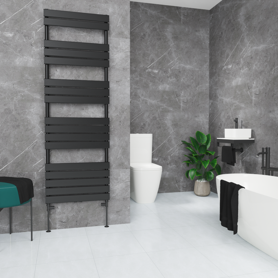 Elego Matte Black Modern Manual Straight Radiator Valves (pair)
