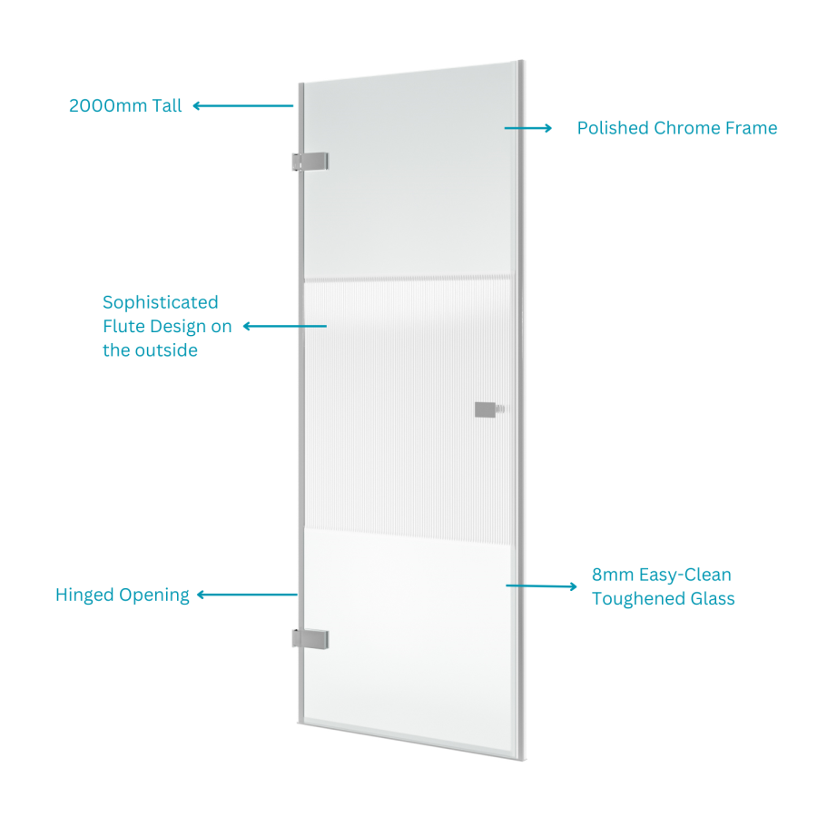 800mm Ribbed / Fluted Glass Left Hand Hinged Door Shower Enclosure 8mm Glass - Matira