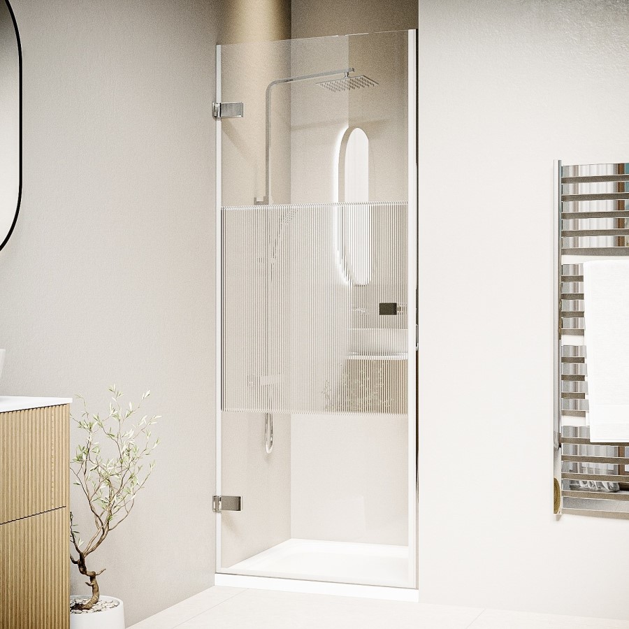 800mm Ribbed / Fluted Glass Left Hand Hinged Door Shower Enclosure 8mm Glass - Matira