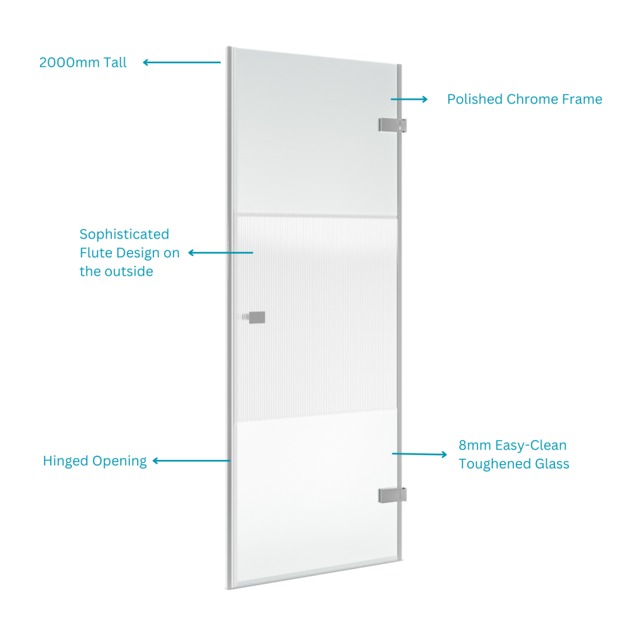 800mm Ribbed / Fluted Glass Right Hand Hinged Door Shower Enclosure 8mm Glass - Matira
