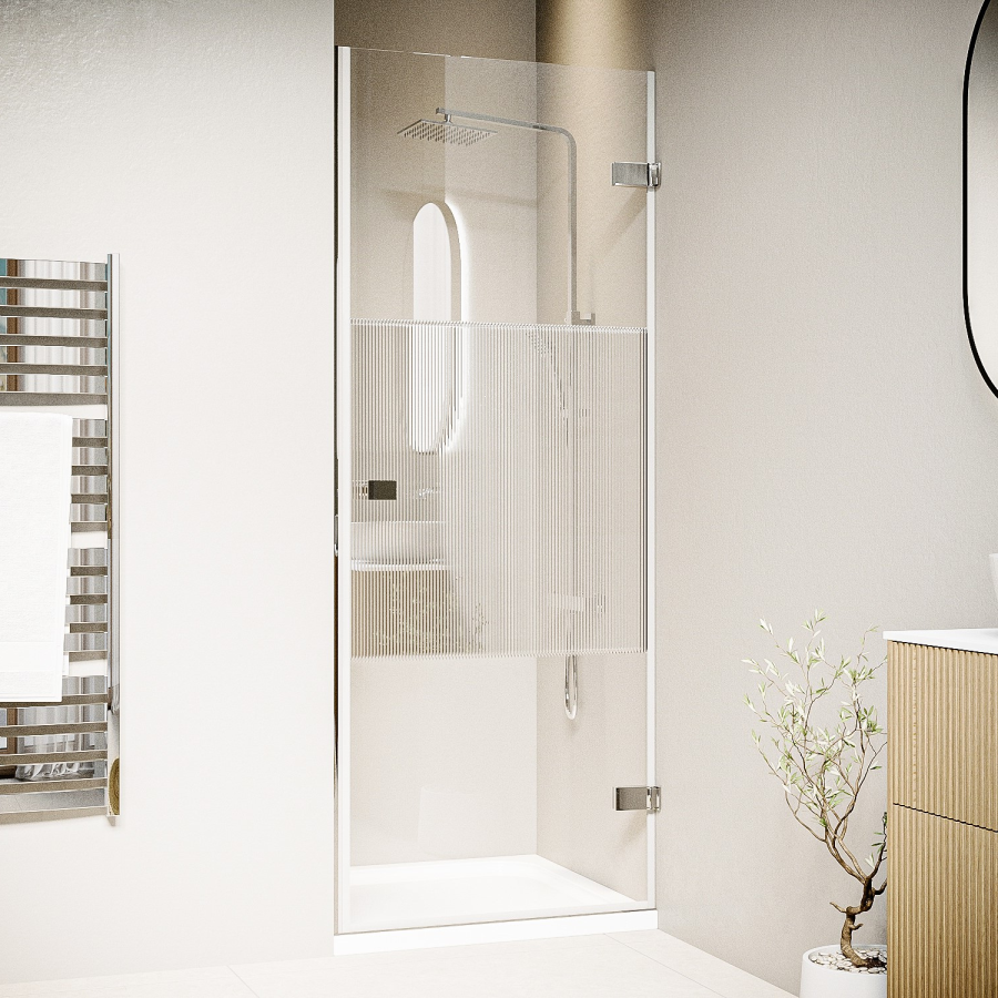 900mm Ribbed / Fluted Glass Right Hand Hinged Door Shower Enclosure 8mm Glass - Matira