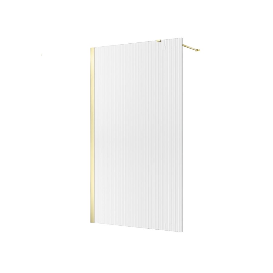 1200mm Brushed Brass Ribbed / Fluted Glass Shower Screen for Wet Room & Walk In Shower - Matira