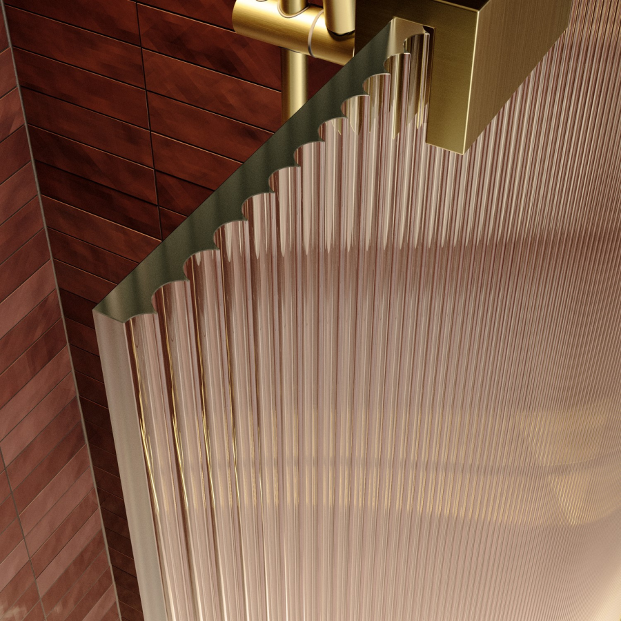 1200mm Brushed Brass Ribbed / Fluted Glass Shower Screen for Wet Room & Walk In Shower - Matira