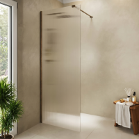 900mm Brushed Bronze Ribbed / Fluted Glass Shower Screen for Wet Room & Walk In Shower - Matira