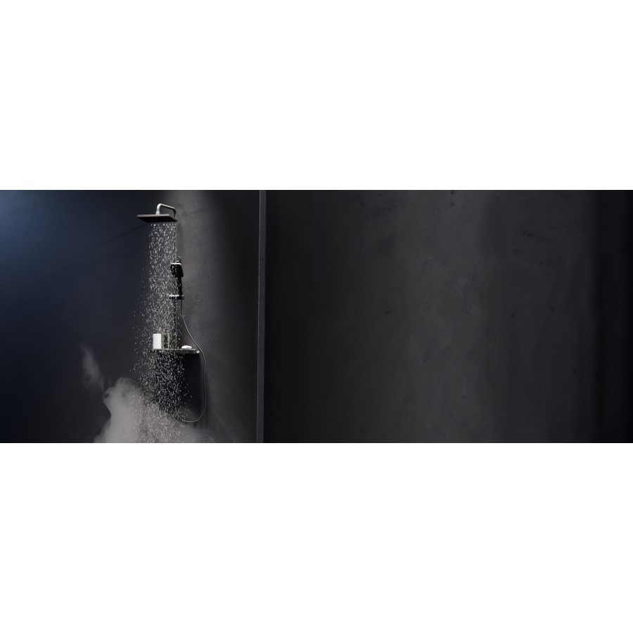 Black Thermostatic Mixer Shower Set with Push Button & Shelf - Mika