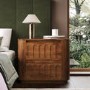 Wide Dark Wood Curved 2 Drawer Bedside Table - Fully Assembled - Meena