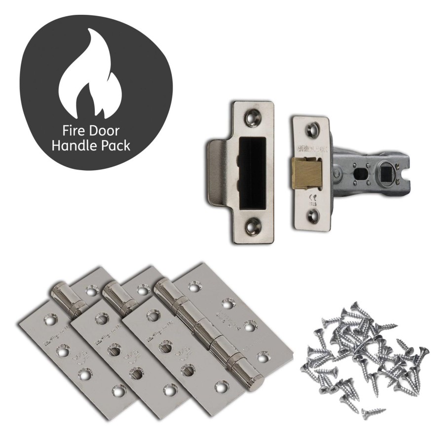 Internal Satin Black Lever Fire Door Handle with Latch and Hinges Pack - 65mm Latch - Mezen - XL Joinery