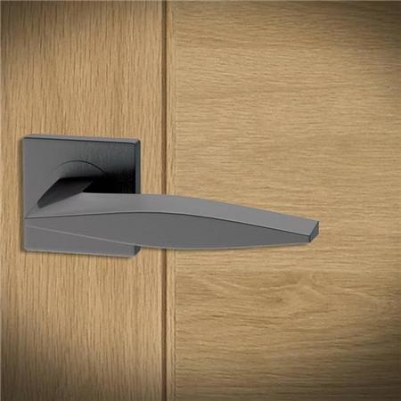 Internal Satin Black Lever Door Handle with Latch and Hinges Pack - 65mm Latch - Mezen - XL Joinery
