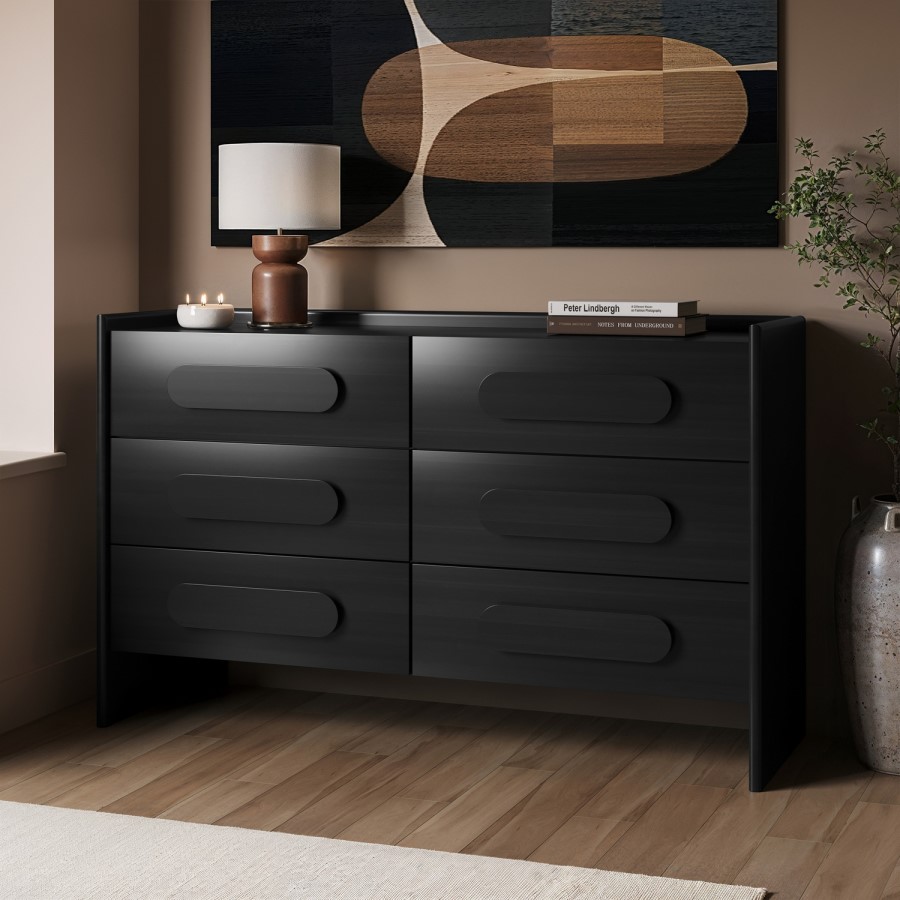 Wide Black 6 Drawer Chest of Drawers - Margot