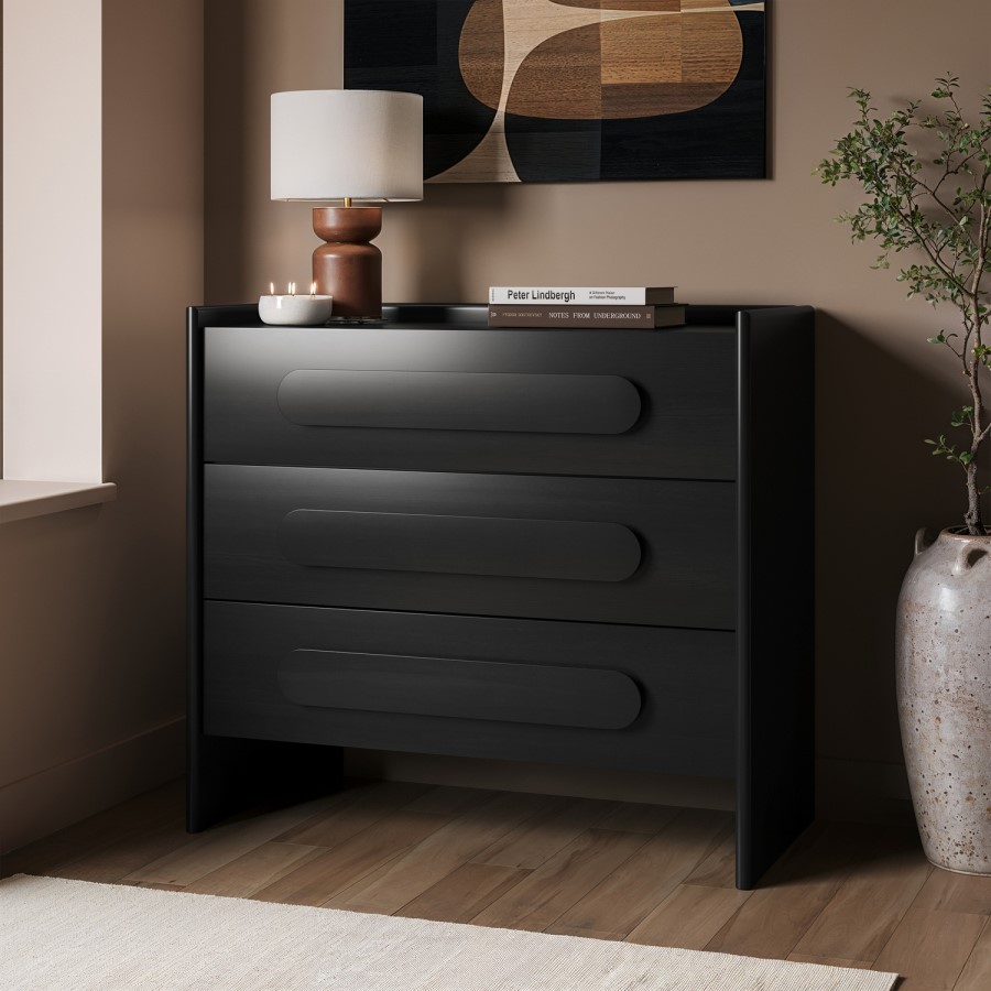 Wide Black 3 Drawer Chest of Drawers - Margot 