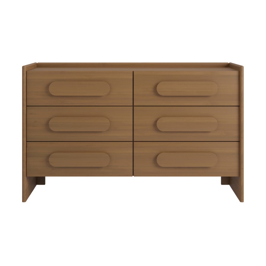 Wide Dark Wood 6 Drawer Chest of Drawers - Margot