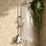 Chrome Round Thermostatic 3 Outlet Mixer Shower Set with Bath Filler Spout Push Buttons and Shelf - Mika