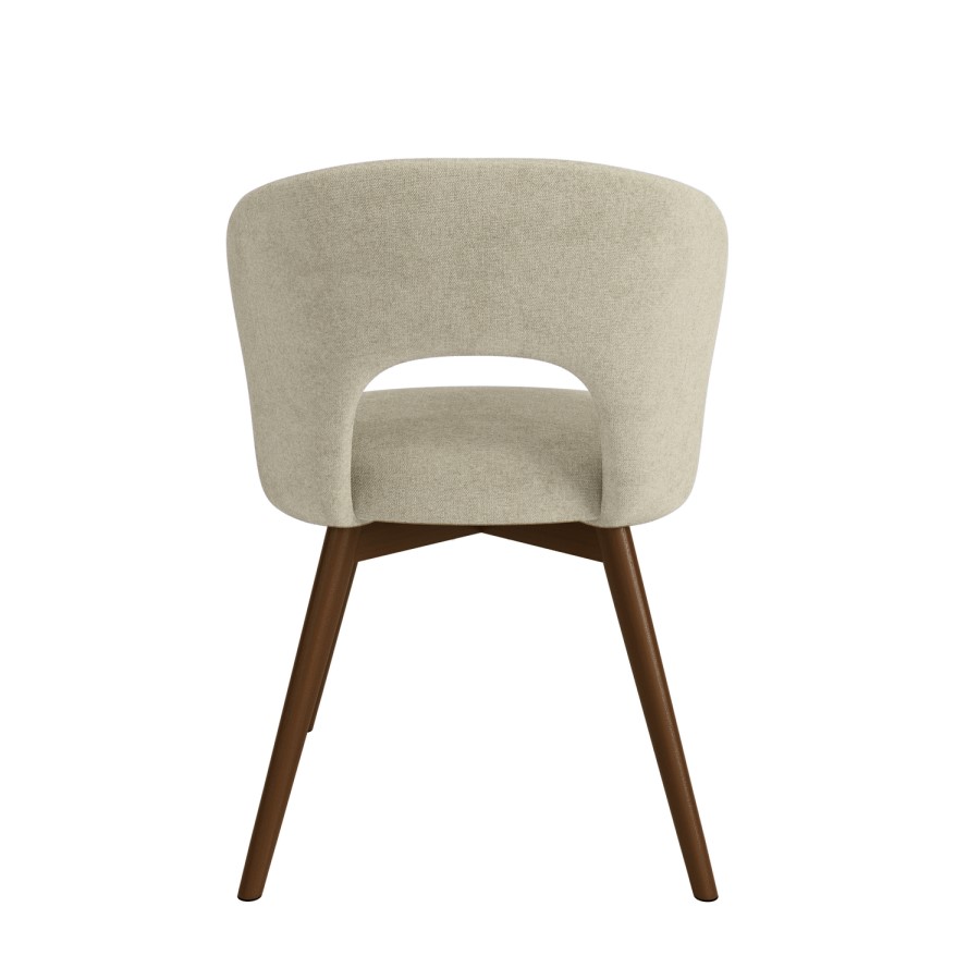 Set of 2 Beige Upholstered Swivel Dining Chairs with Walnut Legs - Mila
