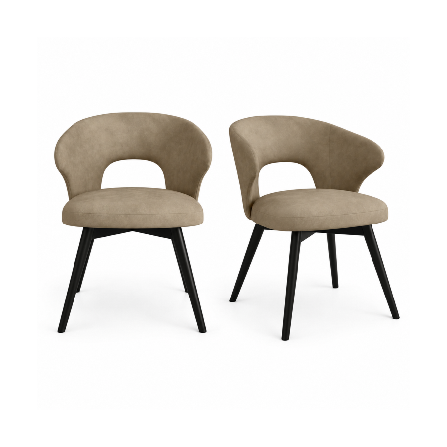 Set of 2 Beige Faux Leather Swivel Dining Chairs - Mila