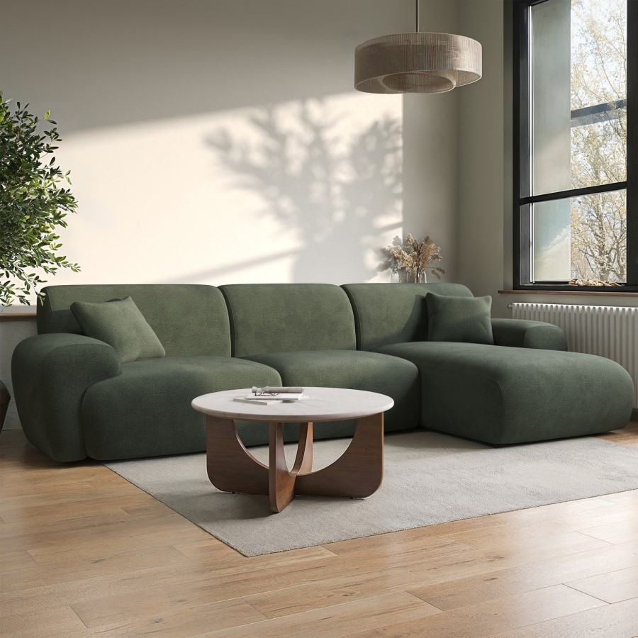 4 Seater L-Shape Chaise Corner Sofa in Green Chenille - Mahalia
