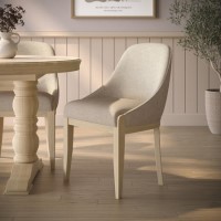 Beige Upholstered Dining Chair with Solid Wood Legs - Madeline